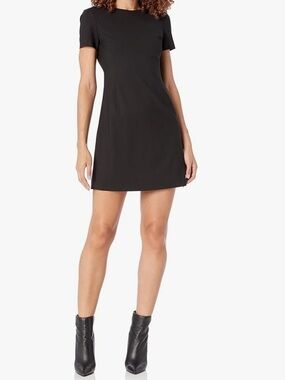 Theory Black Jatinn Traceable Wool Stretch Short Sleeve Dress